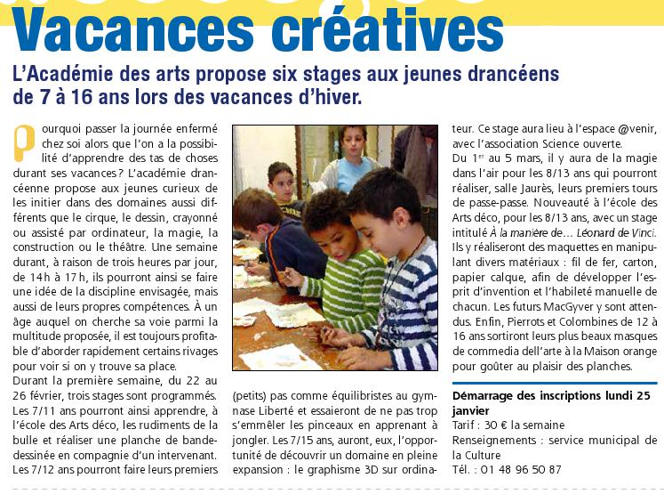 Stage Académie des Arts-article